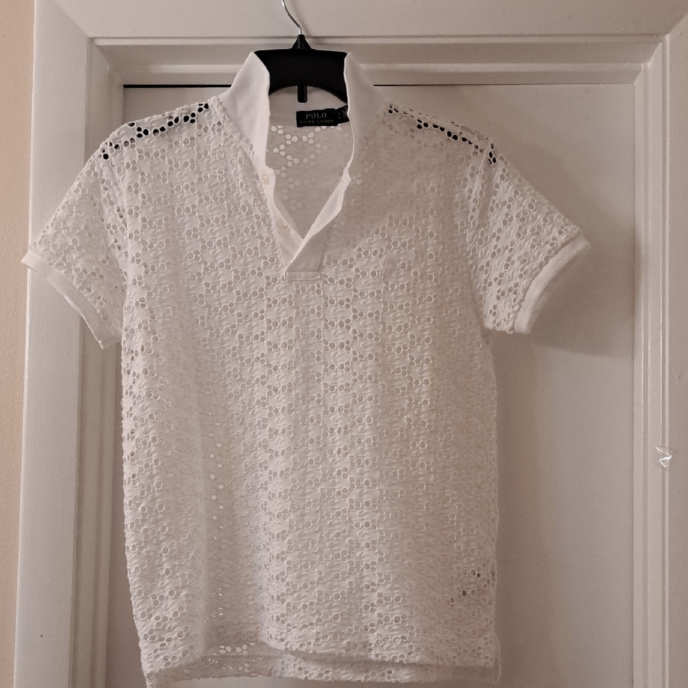 Polo Ralph Lauren White Cotton  Eyelet Polo Shirt SzS Excellent